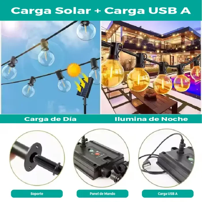 Guirnalda Solar de 9 Metros con 15 Focos - Imagen 10