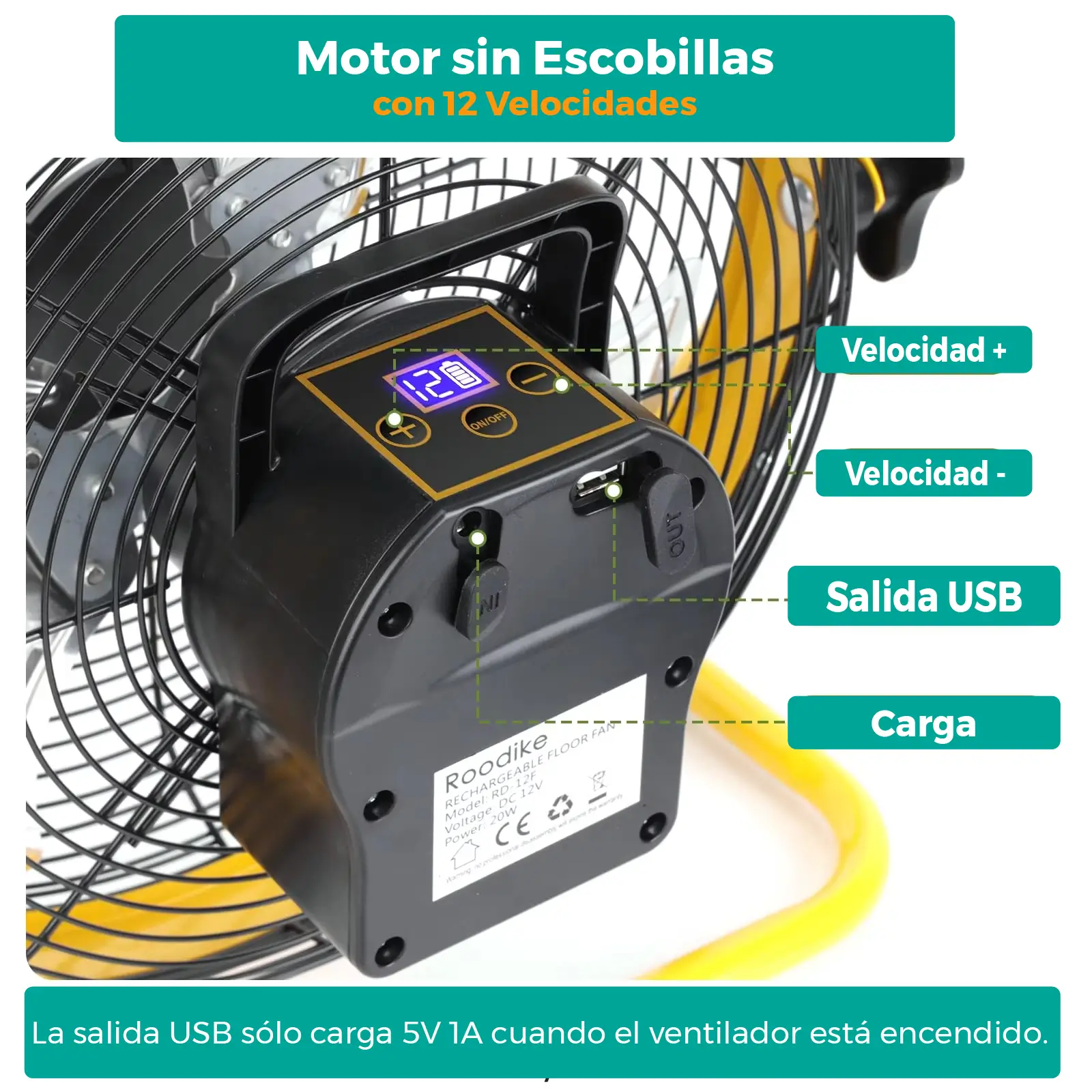 Ventilador Portátil Recargable Híbrido: Solar y 220V - Imagen 2