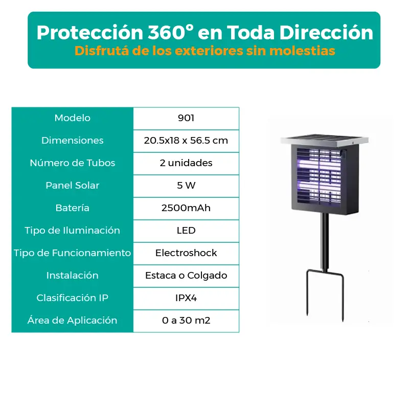 Lámpara Solar Mata Mosquitos para Exterior y Jardín - Imagen 3