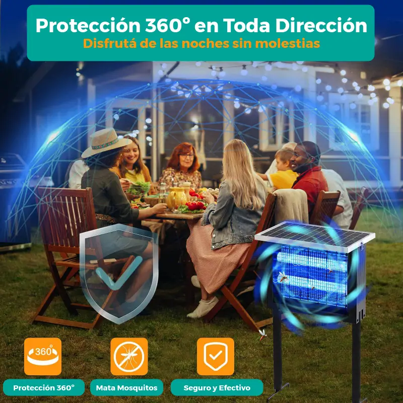 mata mosquitos solar ¡Llegó la primavera y los mosquitos! Protegé a tu familia con nuestra lámpara solar. Atrae y elimina insectos sin venenos ni cables. Disfrutá de tu jardín sin picaduras.