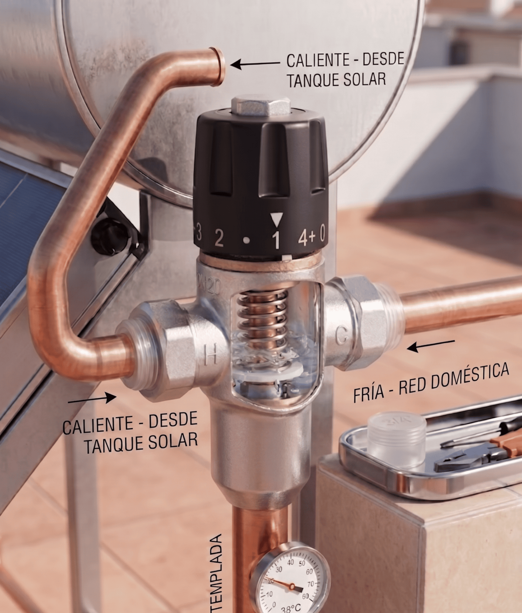 Válvula Mezcladora Termostática para Termotanque Solar 3/4" - Imagen 4